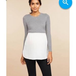 Grey sweater blouse with silky bottom